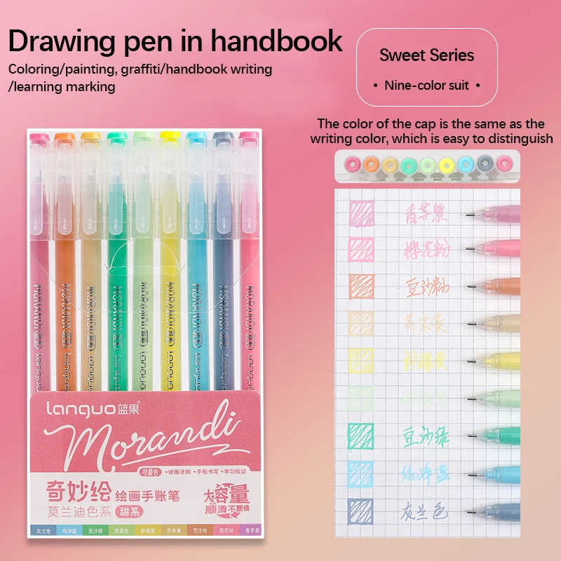 LANGUO 45/9 Kleuren Morandi Kleurrijke Gel Pen Student Schrijven Marker DIY Graffiti Schilderij Tekening Handboek Pennen School Nieuwe kleuren