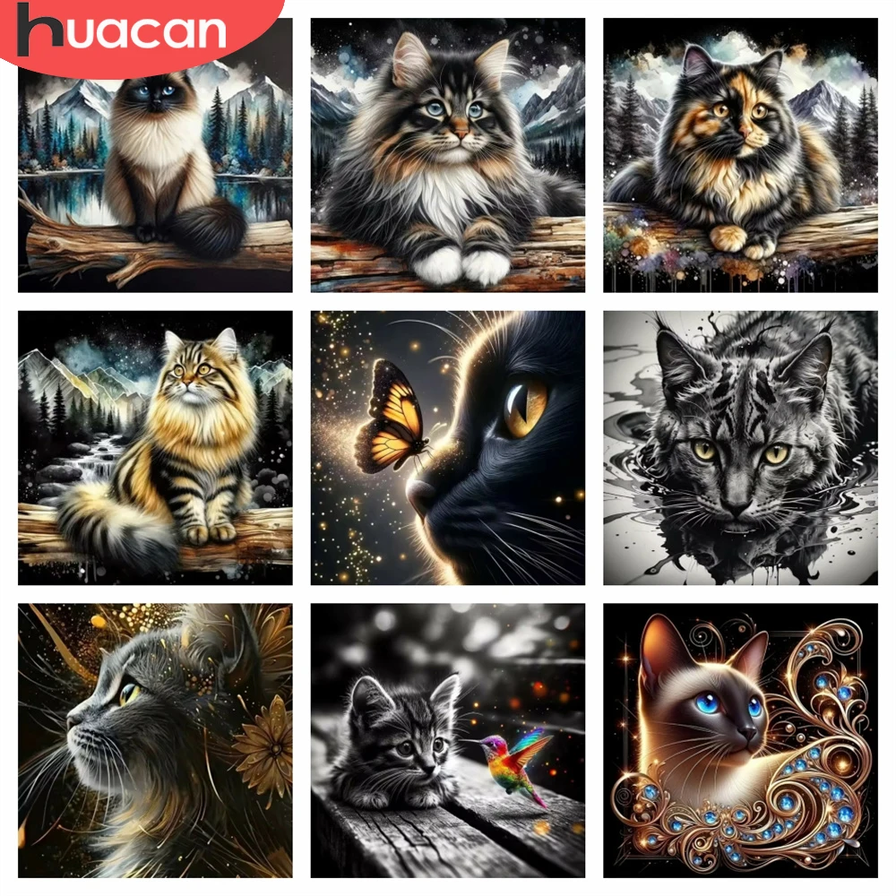 HUACAN Diamond Painting New Collection Cat Animal Mountain Diamond Art Kits Complete Kit Room Wall Decoration Handmade