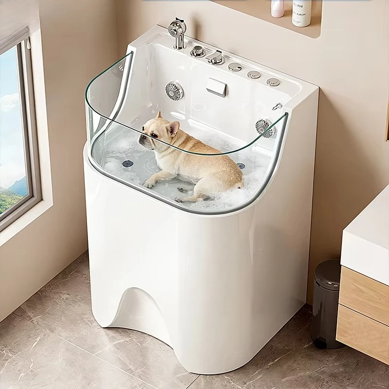 

Modern Freestanding Acrylic Pet Grooming Bathtub with Faucet Included for Pet Spa and Villa Use