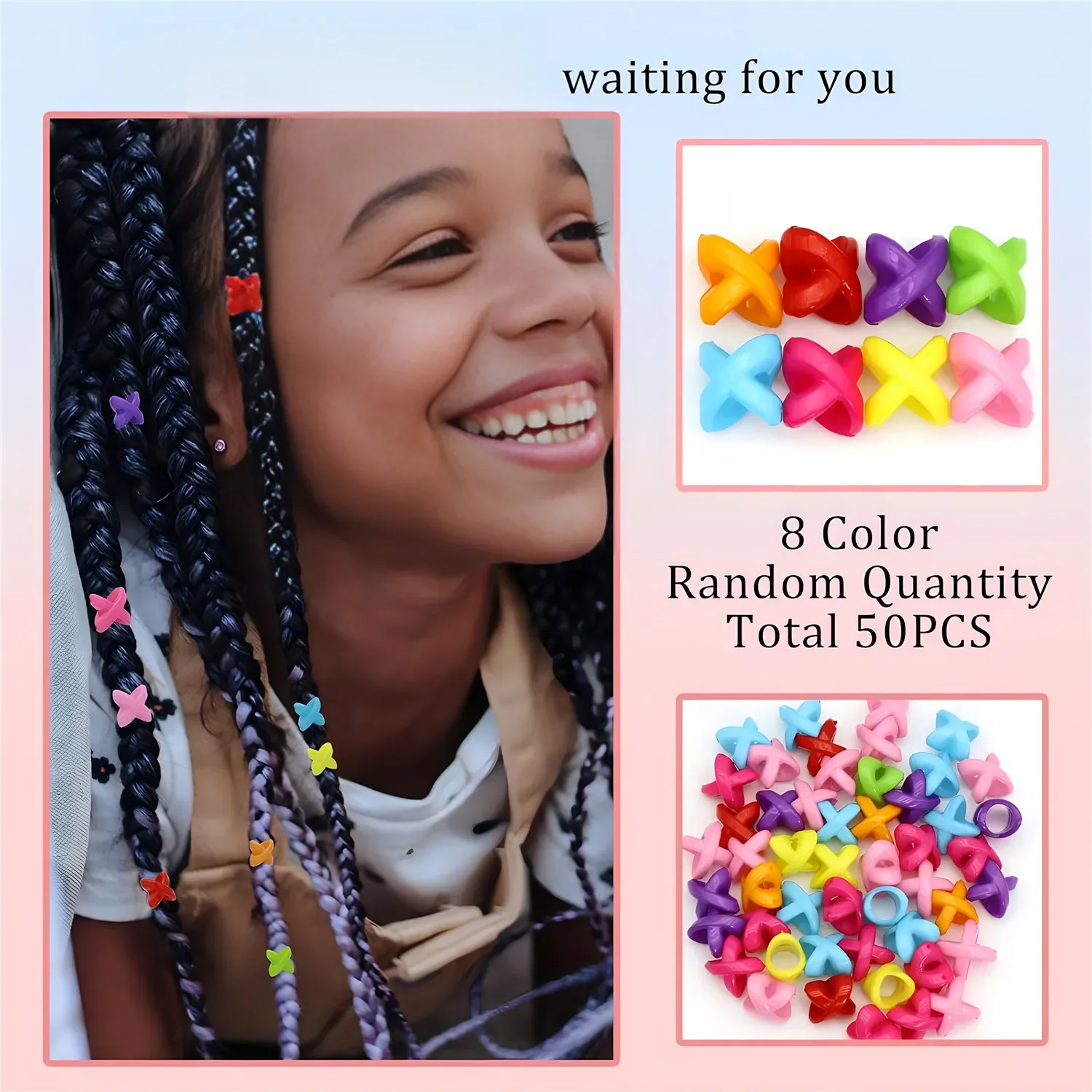 50Pcs Mixed Color Hair Beads for Braids Candy Color Loc Dreadlock and Hair Jewelry Accessories for Kids and Women