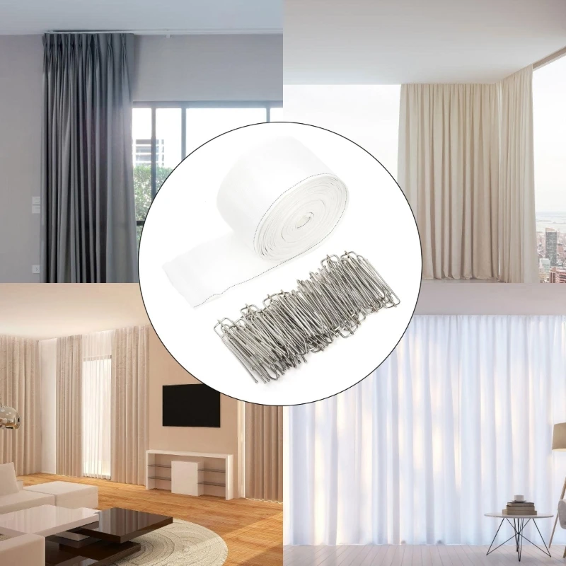 Curtain Pleat Tape 10 Meter Pleater Tape with 30Pcs 4 Prongs Curtain Pleater Hooks Clip White Curtain Heading Tape Drop Shipping