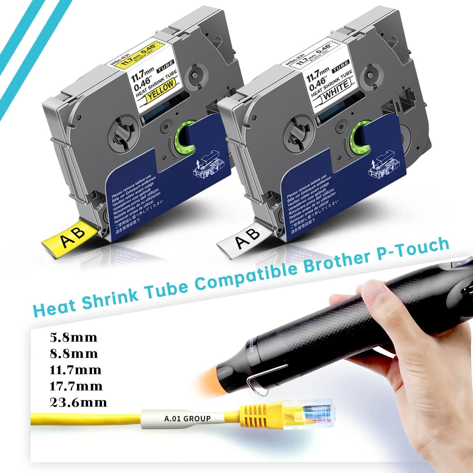 Reemplazo de cinta de etiquetas de Tubo termorretráctil Brother PT E550 H110, Compatible hse 231 hse231 hse211 hse221 hs241 hs251 hse631 hse621 hs641