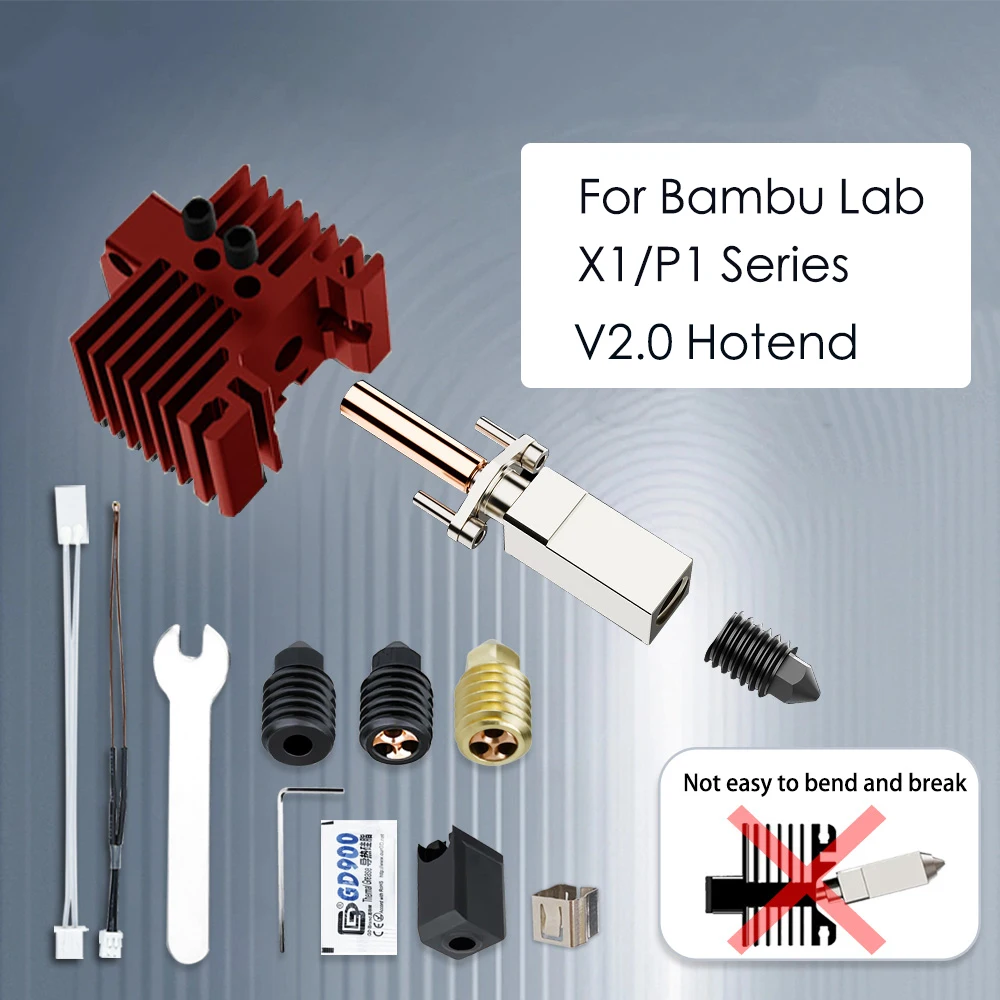 Upgrade Hotend For Bambu Lab X1,X1-Carbon Combo Bimetal Heated Block CHT Hard Steel Nozzle Thermistor Bamboo Bambulabs P1P P1S