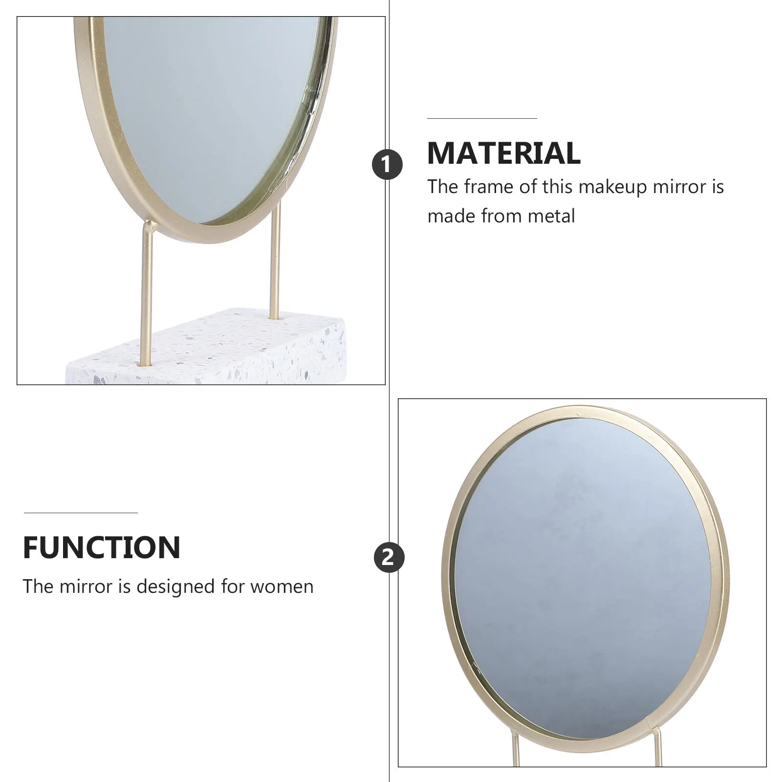 مرآة كونترتوب متعددة الوظائف لسطح المكتب، إطار معدني عالي الجودة، صورة واضحة، قاعدة مضادة للانزلاق، ذهبي