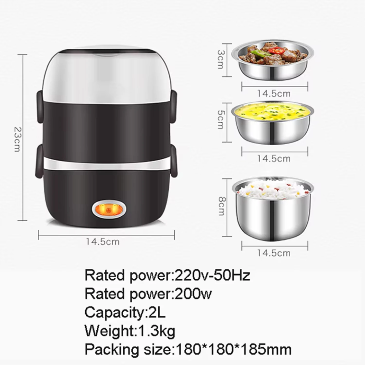 Mini  Rice Cooker Stainless Steel 2/3 Layers Food Container Steamer Portable Meal Heating Lunch Box Heater Warmer Bento