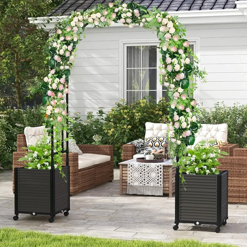 

79" Garden Arch with Trellis&2 Planters,Tall Metal Arbor for Climbing Plants,Flowers,Decorative Gate for Wedding Ceremony Party