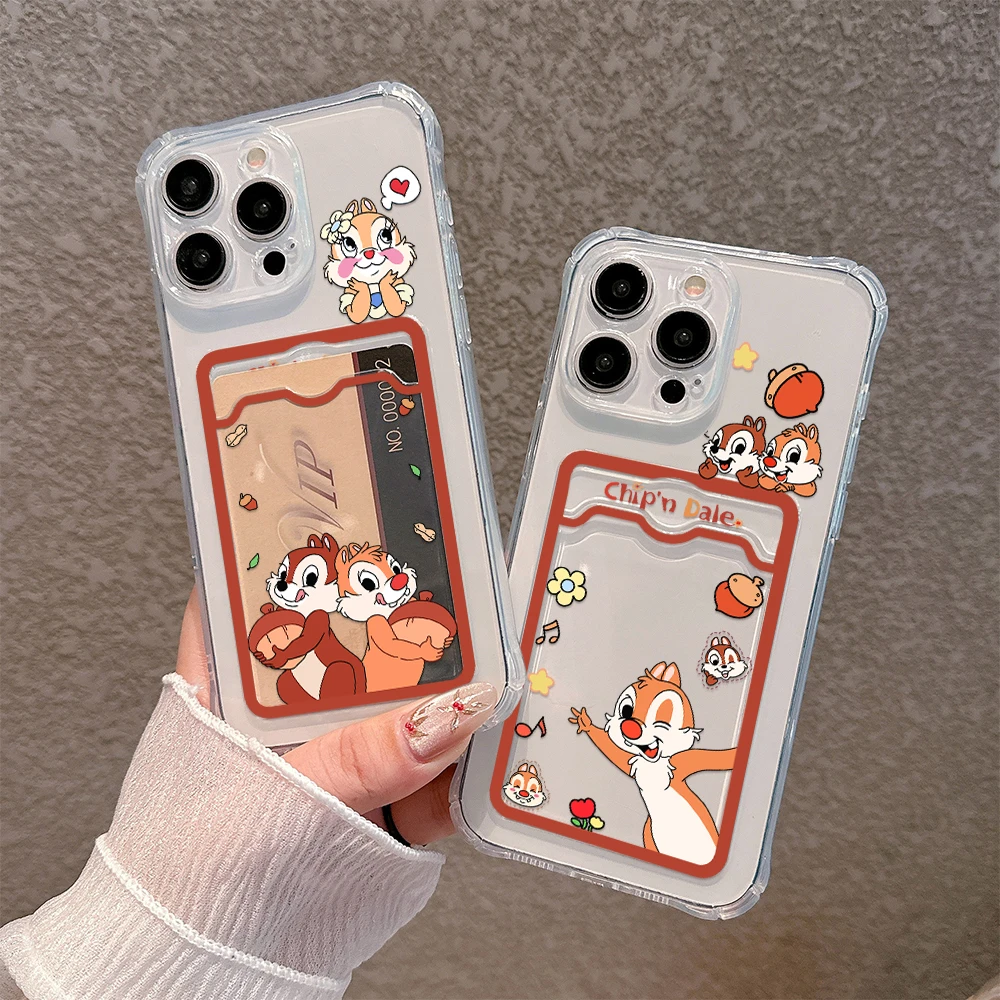 Cartoon Disneies Chip 'n' Dale Card Hold Phone Case For Samsung S24 S23 S22 S21 S20 FE Plus Ultra M54 5G Anti-fall Clear Cover