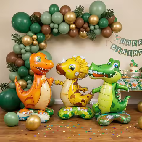 Giant Standing Dinosaur Foil Balloons Big 4D Crocodile Balloon for Boys Jungle Safari Dino Party Birthday Baby Shower Decoration