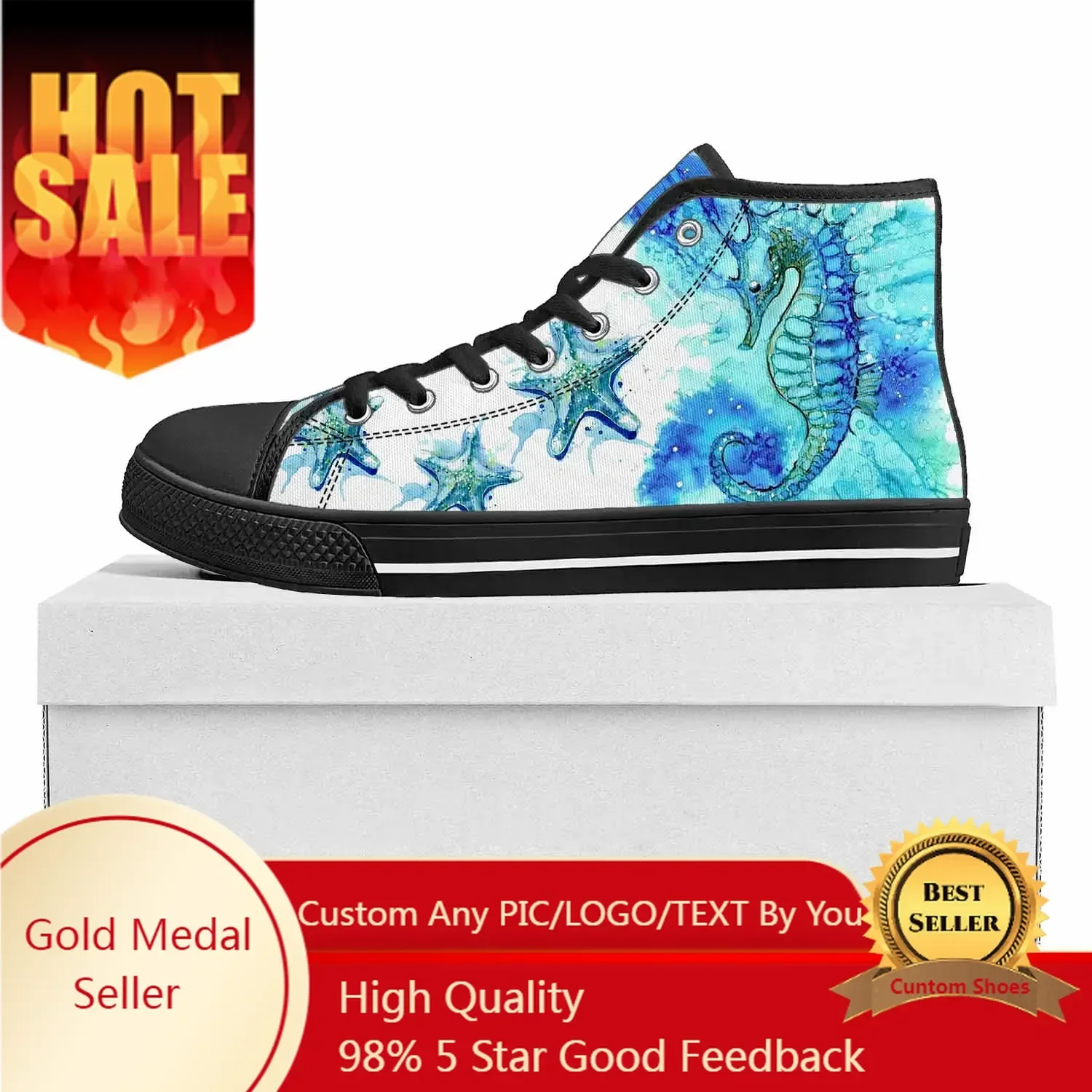 Seahorse Ocean Series High Top High Quality Sneakers Mens Womens Teenager Canvas Sneaker Custom Made Shoe Casual Couple Shoes