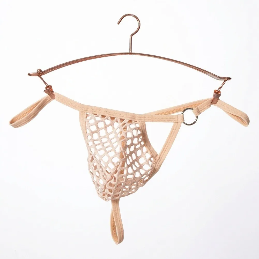 Men Fishnet Mesh Thong Underwear Bulge Pouch Solid G-string See Through Panties Mesh See Through Breathable Briefs