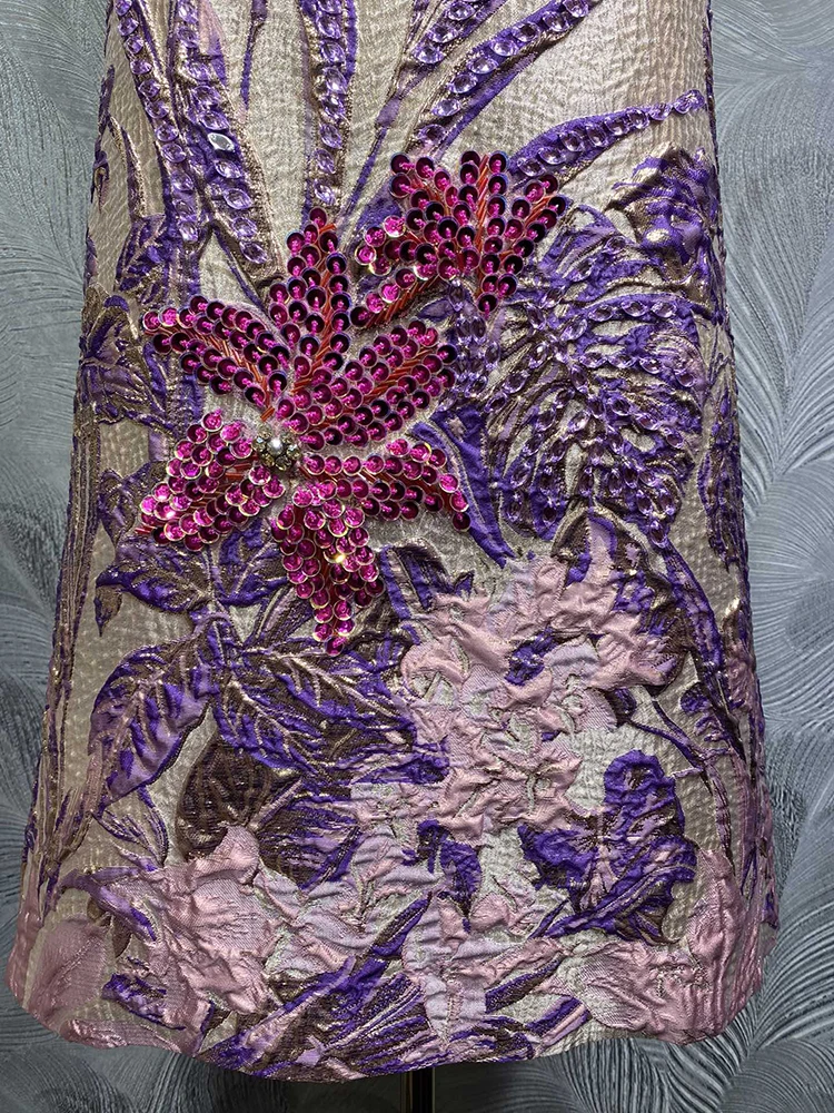 DLDENGHAN 스팽글 다이아몬드 자카드 미니 드레스 여성용 오-넥 민소매 빈티지 조끼 드레스 여름 패션 여성