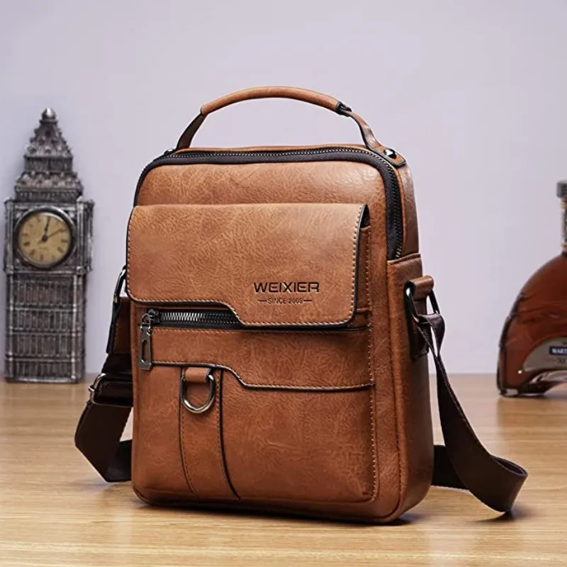 Versatile Men's Messenger Tote Large Capacity Retro PU Leather Handbag Crossbody Shoulder Bag Ideal for Travel Work and Leisure