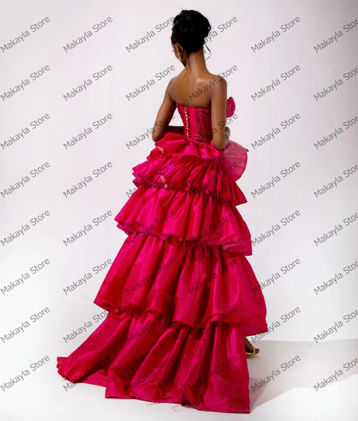 Pretty Beading Satin Prom Gowns Sexy Strapless Crystals Appliques Lace Evening Party Dress High Slit Tiered Satin Pageant Gowns