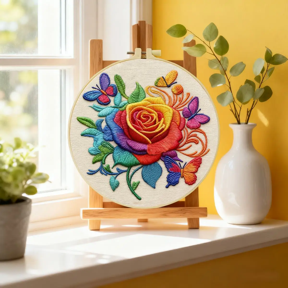1 Stück 20X20CM/15X15CM 7,87/6,3 Zoll Rosenblumen-Stickerei-Starter-Kit DIY-Kit DIY-Stickerei-Set Handarbeiten Nadelkunst – Detail 1