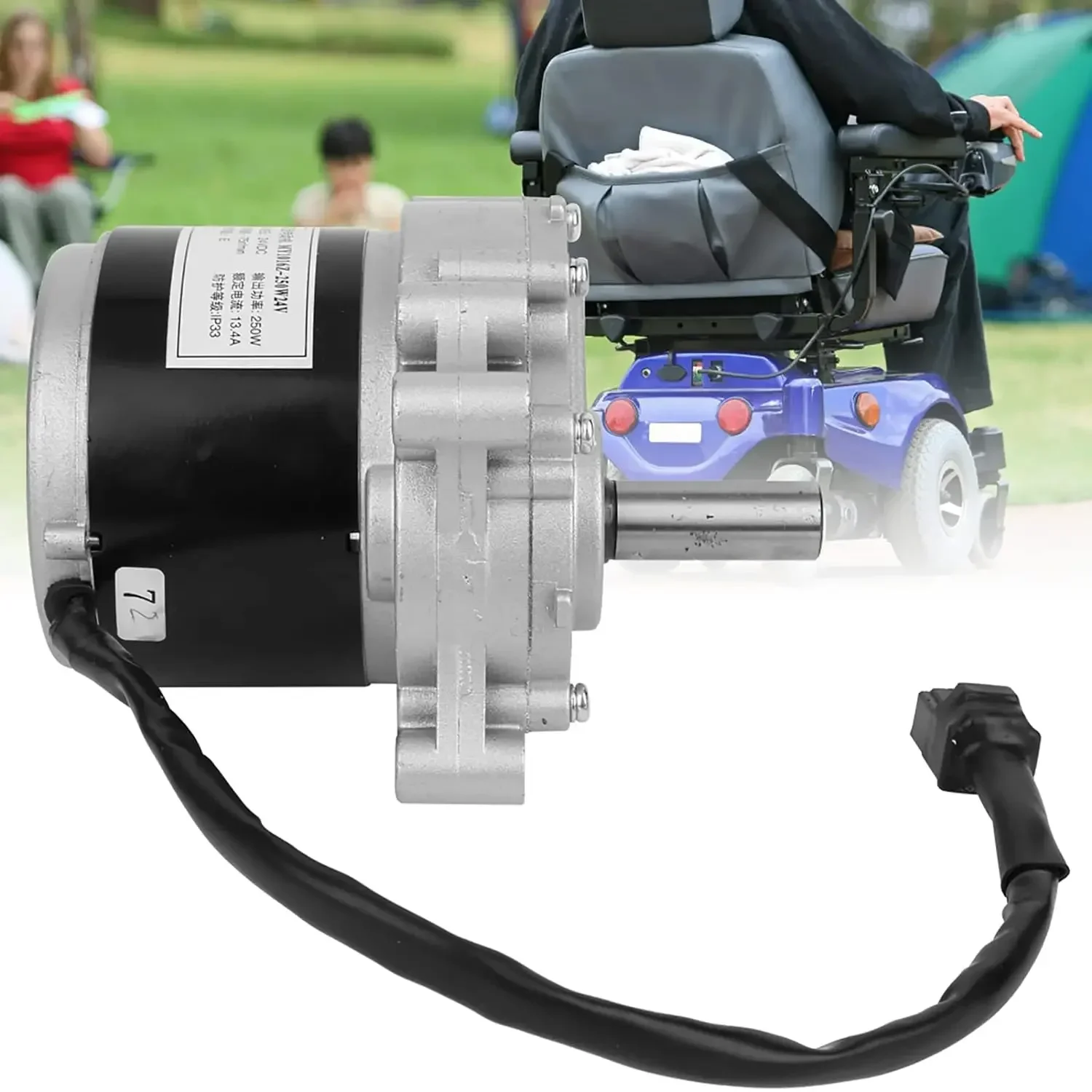 Motore a spazzole a bassa velocità 24 V 250 W 75 giri/min / 120 giri/min, albero più lungo 44 mm, diametro albero 17 mm, sedia a rotelle Utilizza motore spazzolato con ingranaggi CC