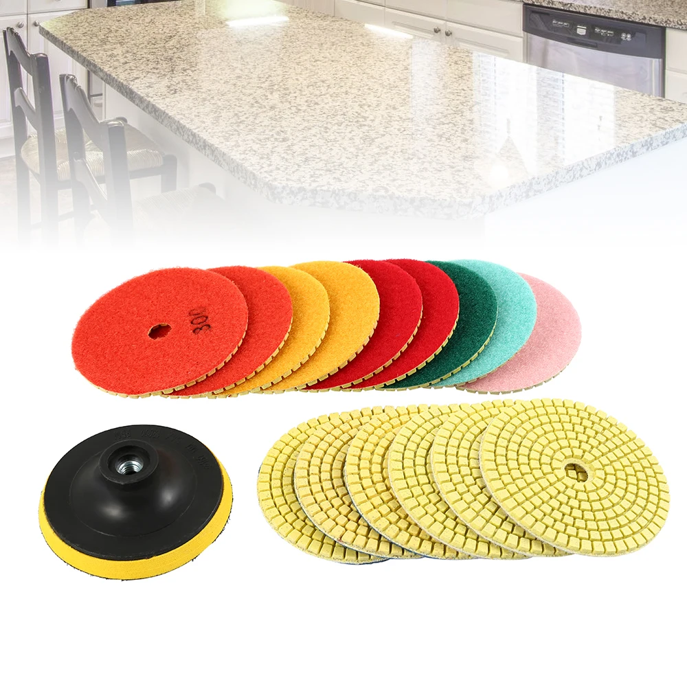 16pcs Diamond Polishing Pads Kit 4 Inch Round Sanding Discs Wet Dry Grinding Wheels Set Diamond Sandpaper for Diamond Granite