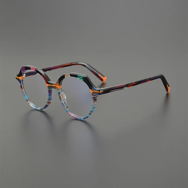 

High-quality niche fashion patchwork color glasses frame men's and women's literary retro round personality prescription glasses