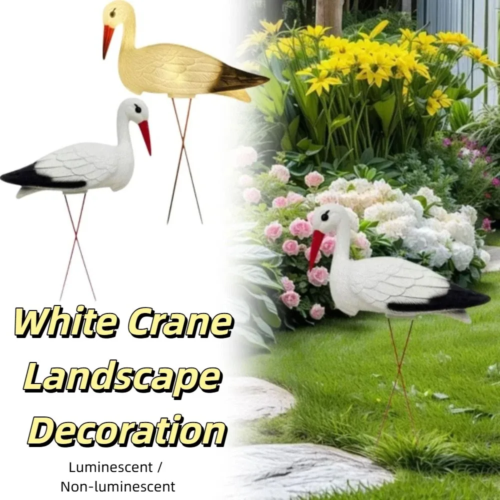 White Color Simulated White Crane Can Emit Light Simulation Design Landscape Decorative Figurine Plastic Material Small Size