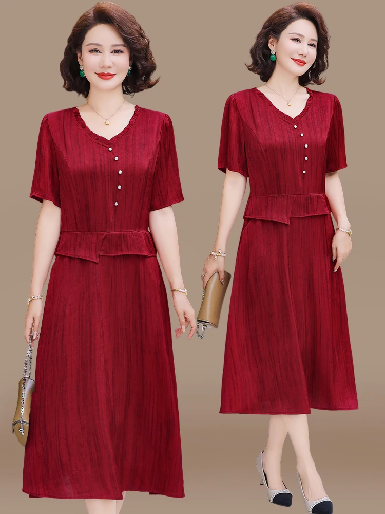 

Летнее платье миди свободного кроя с V-образным вырезом для женщин, для мам и бабушек, для свадебных церемоний