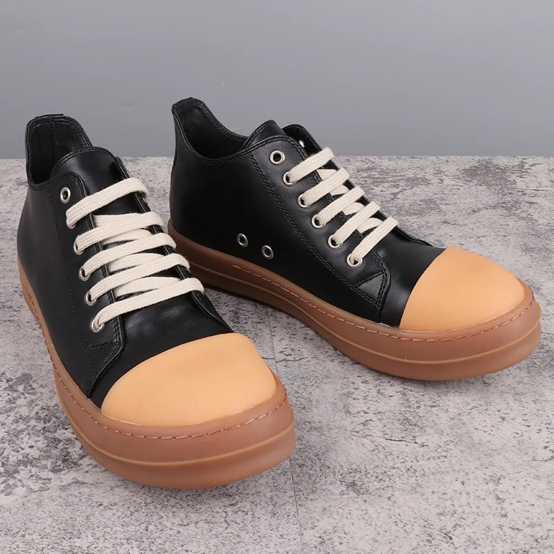 Men Casual Shoes Women Genuine Leather Brown Sole Flats Lace Up Low Skateboard Sneakers Vintage Luxury Owens Designers Boots