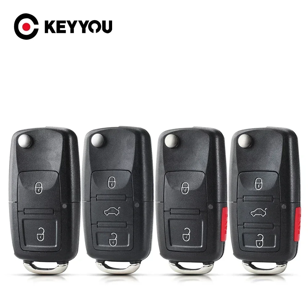 Keyyou-リモートフリップ折りたたみ式カーキーシェルケース、2、3、4ボタン、vw、mk4、ボラ、ゴルフ4、5、6、パサート、ポロ、トゥーラン