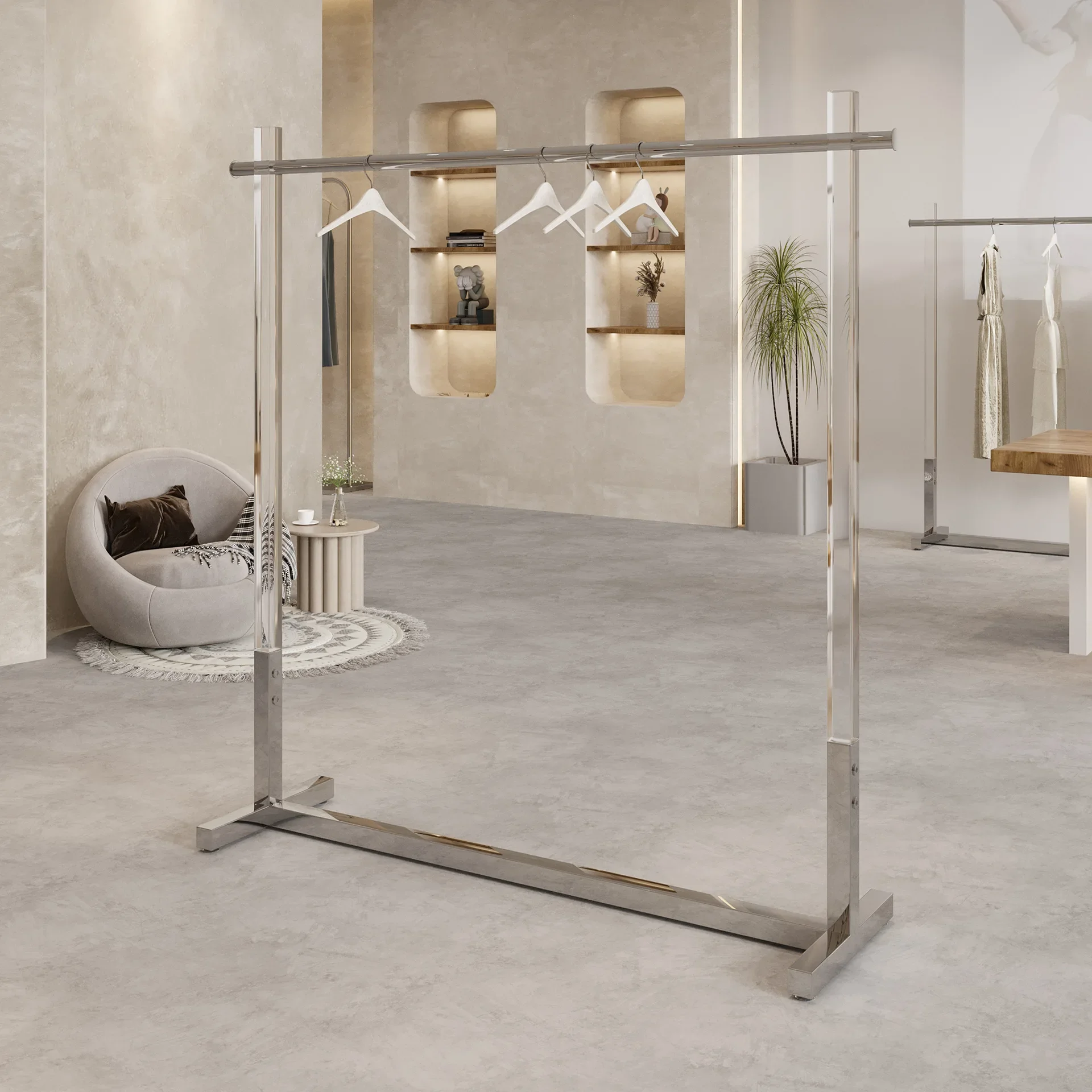 Clothing store acrylic display rack stainless steel floor-to-ceiling Zhongdao hanger high-end women's clothing store