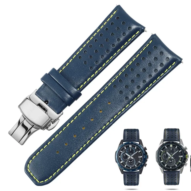 22mm 23mm Blue Cowhide Watch Strap for CITIZEN Blue Angel Radio Wave Watch Band AT8020-54L/8020-03L/JY8078 Curved End Bracelet