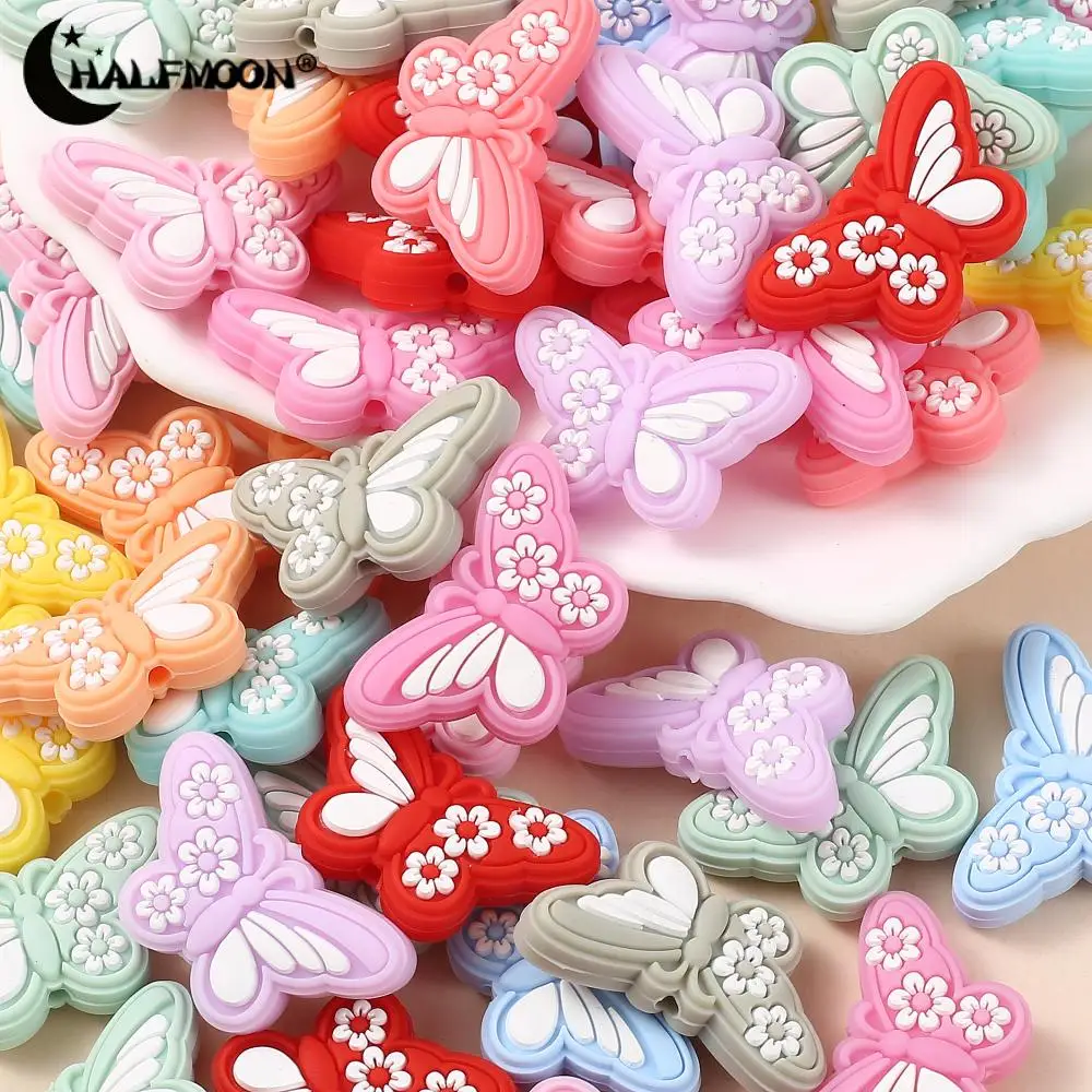 10Pc Animal Silicone Beads 19x32mm Cartoon Butterfly Teether Bead DIY Food Grade Bracelet Necklace Pacifier Chain Jewelry Making