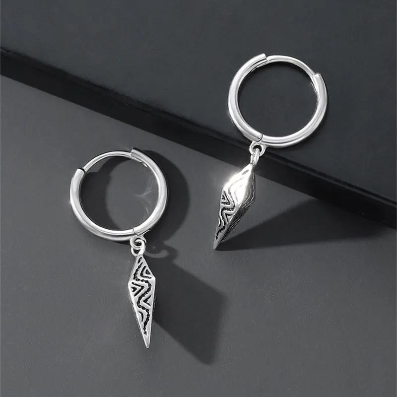 Stereo Tapered Craved Flower Hoops Men Jewelry Fashion Cool 925 Sterling Silver Earrings For Men Personality Party Accessories