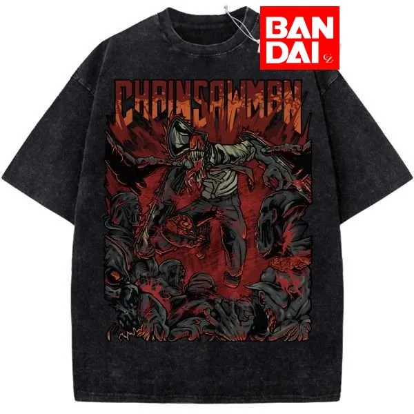 

Футболка оверсайз Chainsaw Man Denji Chainsaw Devil с эффектом кислотной стирки, черная, летняя, 2026, аниме, стритвир, с графическим принтом