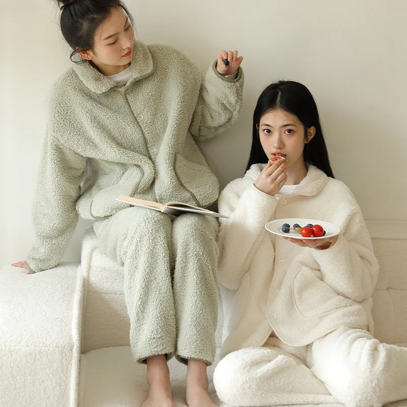 

Winter Flannel Sleeping Pajamas Set Women's Nightie Two-piece Coral Velvet Pyjamas Women Nightwear Nightie Sleepwear Sleeping