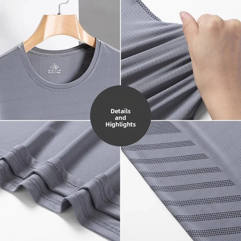 

Футболка Ice Silk Qui Dry ort Sve, мужская летняя крутая футболка Ne Slim Fit, дышащая, для бега, большого размера, Q...