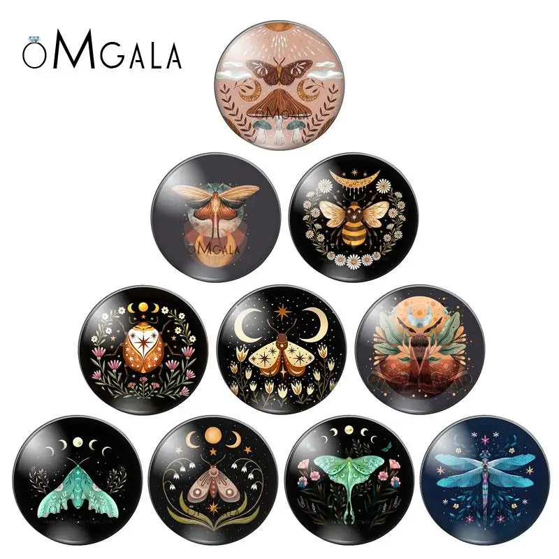 Cartoon Moon and Sun Butterfly Insect 10pcs 12mm/14/16/18mm/20mm/25mm Round photo glass cabochon demo flat back Making findings