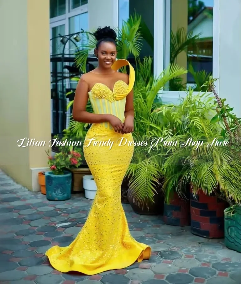 Luxury Corset Mermaid Evening Dress 2025 Yellow African Bridal Wedding Customised Gowns Women's Gowns Dresses فساتين سهرات