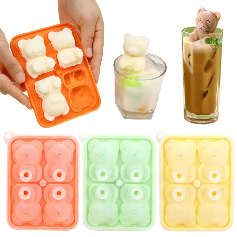 

3Pcs Bear Shaped Ice Cube Trays Food-Grade Silicone Ice Mold for Whiskey Cocktails Coffee Juice Easy Release Ice Cube Maker