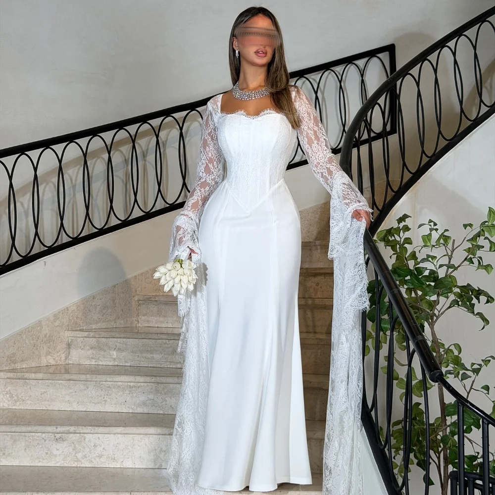 

Customized Sexy Fashion Jersey Pleat Lace Mermaid Square Neck Long Dresses Bespoke Occasion Dresses Sizes Available Casual