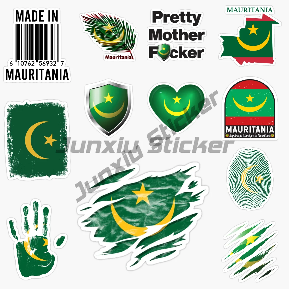 

MAURITANIA Flag Map National Emblem Creative PVC Car Sticker for Decorate Car Bicycle Fridge Helmet Wall Decal Accessories