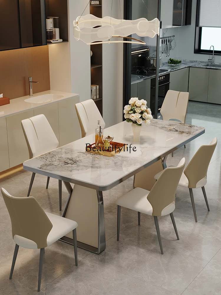 

Italian rock slab dining table 2024 new small apartment rectangular dining table light luxury modern simplicity