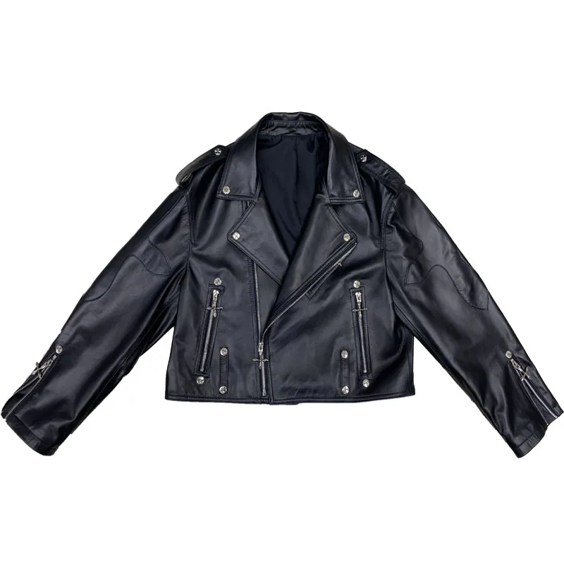 معطف نسائي رائع من الجلد ort Jaet مصنوع من الجلد الطبيعي لراكبي الدراجات النارية للربيع والخريف وصل حديثًا بقصة ضيقة وسحاب طويل