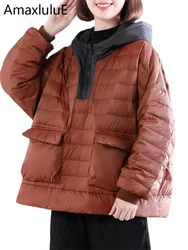 Amax luluE 2024 Winter Korean Womens Warm Padded Hoodies Fashion Loose Hooded Clothes Ladies Casual Classic Big Size Sweatshirts