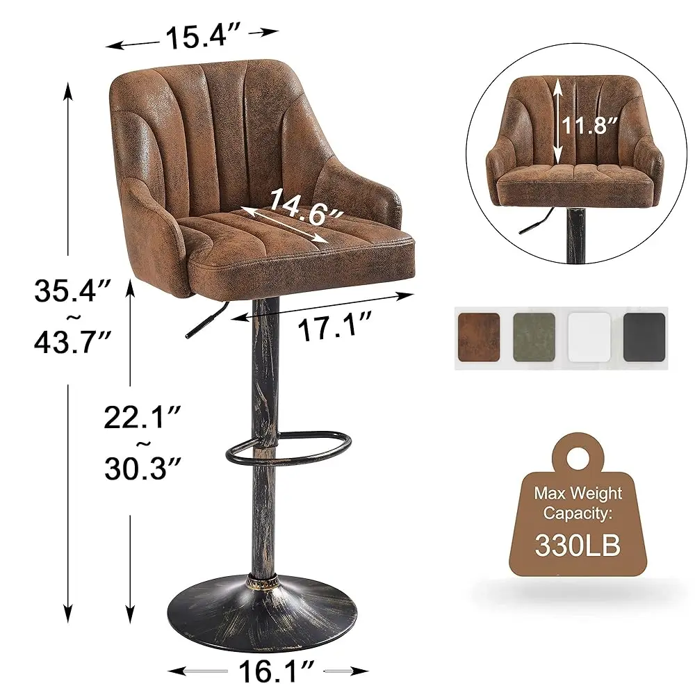 Bar Stools Set Of 2, Adjustable Bar Stools Counter Height Barstools With Ba And Arm, Swivel Bar Chair Stools For Kitchen