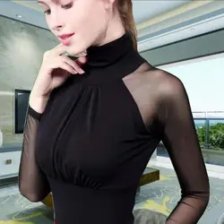 New Turtleneck Temperament Slim Mesh Bottoming Shirt Women Slim Elastic Mesh Long Sleeve T-shirt Ladies Silk Lace Top Blusa