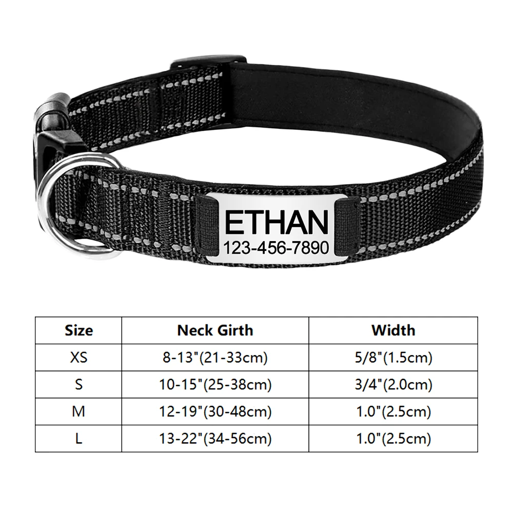 Personalisiertes, reflektierendes, individuell graviertes Hundehalsband, Namens-ID-Tag, leuchtender Welpe, glänzend, großes Unisex-Hundehalsband – Detail 4