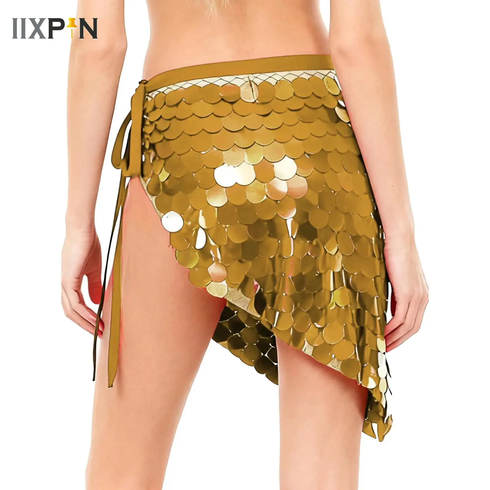 

Lace-up Waist Skirt Hip Wrap Women Triangle Sequins Bellydance Skirt Belly Dance Long Tassel Hip Scarf Mermaid Festival Outfits