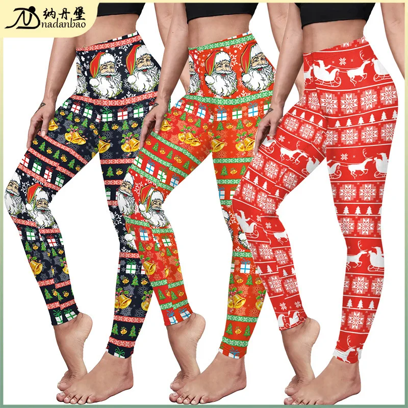 2024 Autumn Christmas Clothing Women's Pants Digital Printed Leggings Elastic Tight Shorts