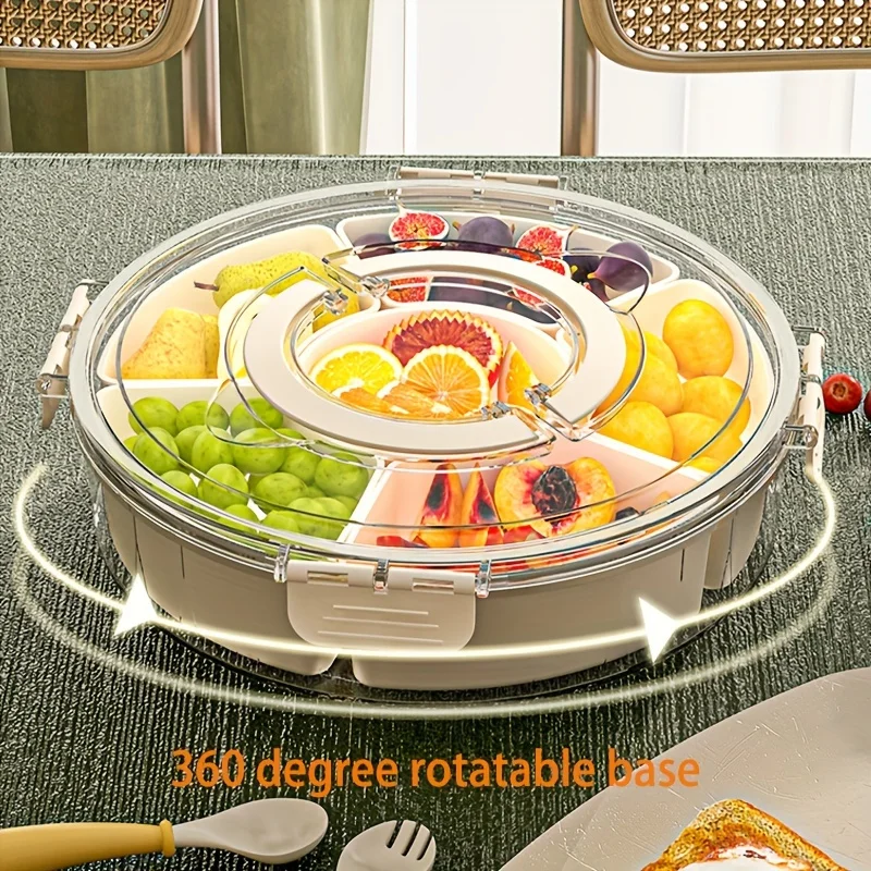 Rotating Snack Organizer Portable Snack Box Organizer Divided Serving Tray with Lid Clear Snackle Box Container for Fruits Candy