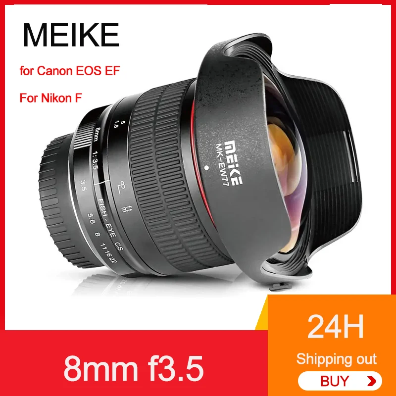 MEKE 8 мм f3.5 Объектив для камеры Сверхширокий объектив «рыбий глаз» для камер Canon EOS EF/Nikon с байонетом F APS-C Полнокадровый комплект для фотосъемки