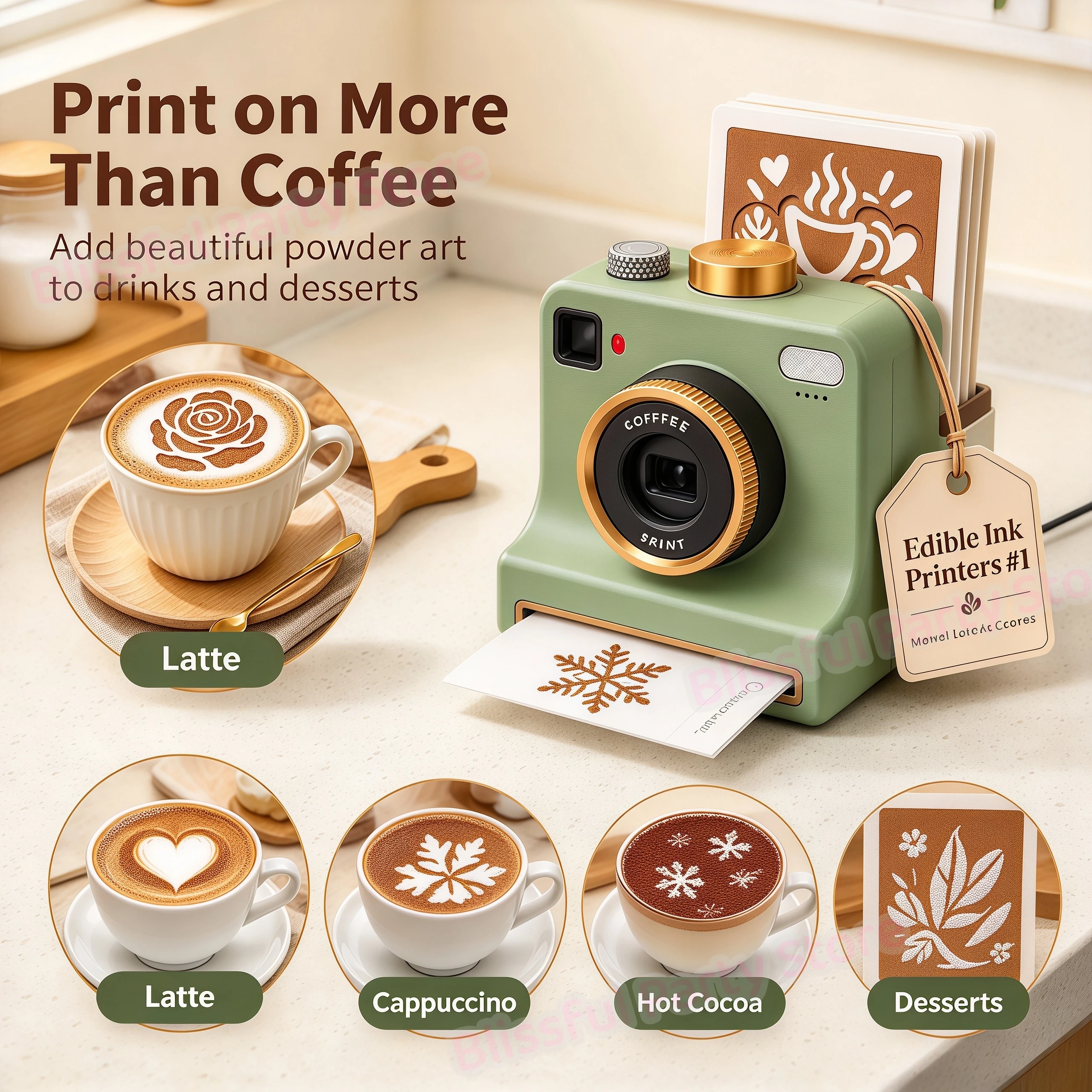 3D Printed Latte Art Camera,One‑touch Coffee Printer Chocolate Foam Machine Portable Home Café Home Decor Items