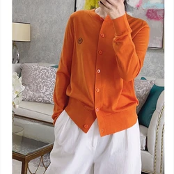 Women's long sleeved round neck cardigan thin sweater women's knitted new cashmere sweater jacket top