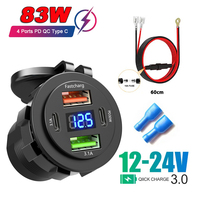 83W Dual PD Dual QC USB Charger with Voltmeter Switch Socket Power Outlet Adapter Waterproof 12V 24V Car Truck Motorcycle